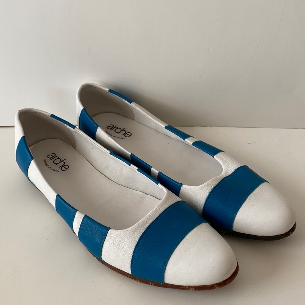 Arche White and Blue Striped Leather Flats